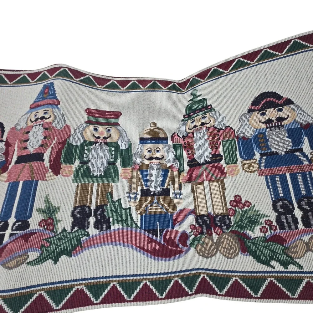 Vintage Table Runner Nutcracker Woven Tapestry Christmas Red Green 68x12